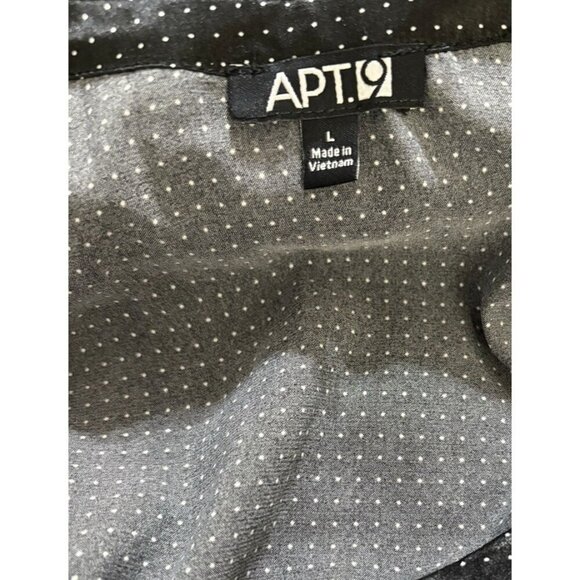Apt 9 L Black Satin White Dot Print Scoop Neck Button Accent Short Sleeve Blouse - Picture 6 of 6